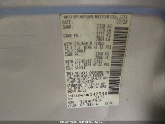 5N1AZ2MG8JN142948 Nissan MURANO SL