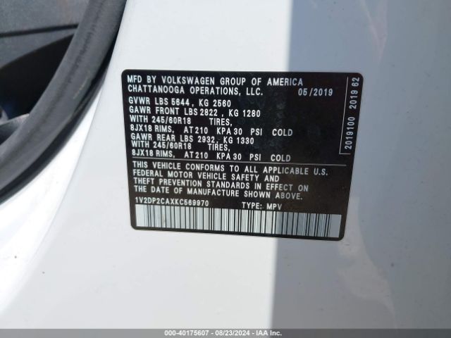 1V2DP2CAXKC569970 Volkswagen Atlas 2.0t Se
