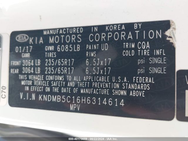 KNDMB5C16H6314614 KIA SEDONA LX