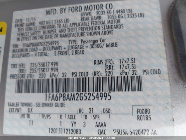 Ford Mustang V6 2016 1FA6P8AM2G5254995 Image 9