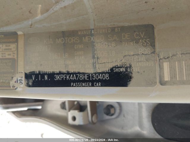 3KPFK4A78HE130408 KIA FORTE LX