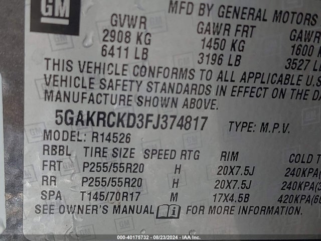 Buick Enclave Premium 2015 5GAKRCKD3FJ374817 Image 9