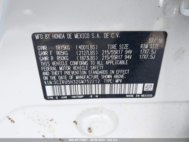 Honda HR-V LX 2016 3CZRU5H32GM752212 Image 9