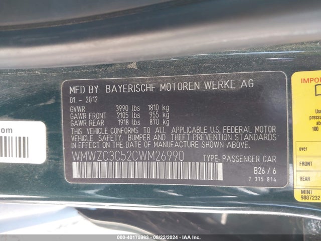 2012 MINI COOPER S COUNTRYMAN WMWZC3C52CWM26990 Photo 8