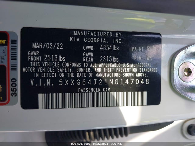 KIA K5 Gt-line 2022 5XXG64J21NG147048 Image 9