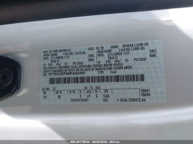 Ford F-150 Xl 2022 1FTEX1EP5NFA43265 Image 9