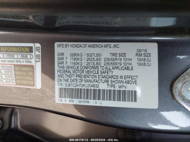 5J8TC2H72KL004832 Acura Rdx Advance Package
