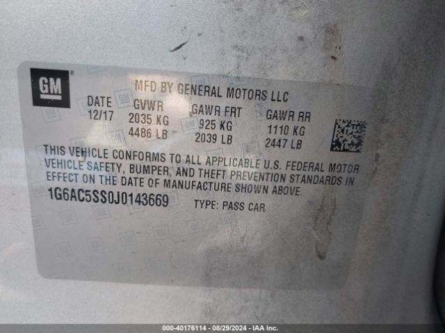 1G6AC5SS0J0143669 Cadillac Ats Premium Luxury
