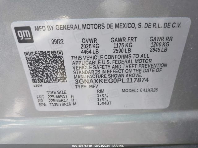 3GNAXKEG0PL117874 Chevrolet Equinox Fwd Lt