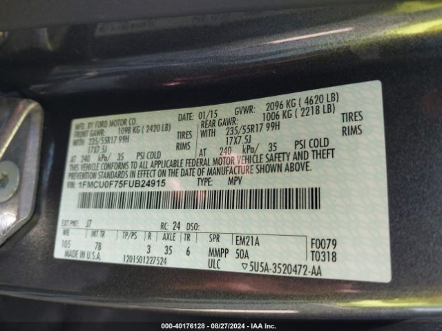 1FMCU0F75FUB24915 Ford ESCAPE S