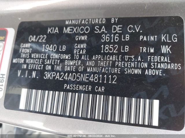 3KPA24AD5NE481112 KIA RIO S