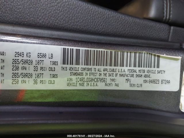 1C4RDJDG0HC870561 Dodge Durango Gt Awd
