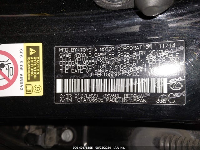 Lexus ES 350 2015 JTHBK1GG2F2173400 Image 9