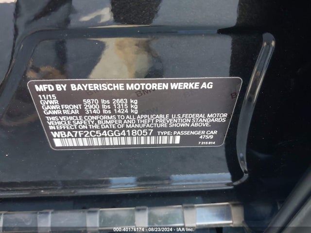 BMW 750i Xdrive 2016 WBA7F2C54GG418057 Image 9