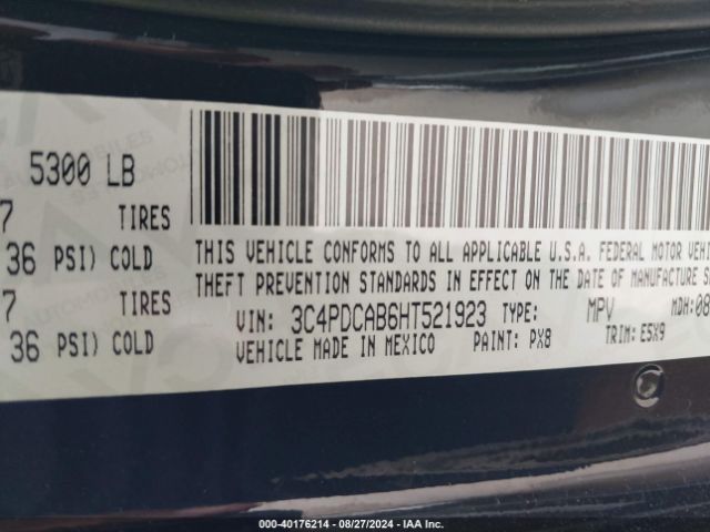 3C4PDCAB6HT521923 Dodge JOURNEY SE