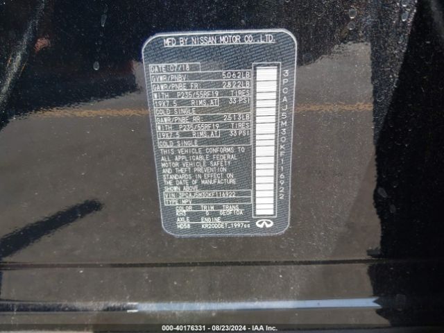3PCAJ5M30KF116922 Infiniti Qx50 Essential