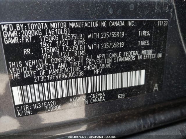2T3C1RFV8RW305398 Toyota Rav4 Xle Premium