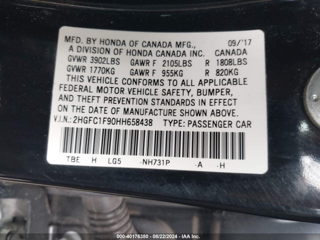 Honda Civic Touring 2017 2HGFC1F90HH658438 Image 9