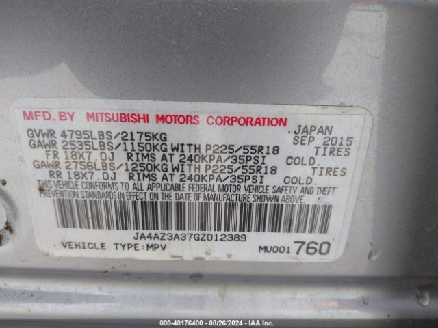JA4AZ3A37GZ012389 Mitsubishi Outlander Se