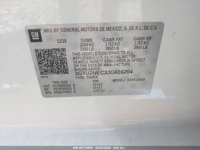 3GTU2NEC3JG616204 GMC Sierra 1500 Slt