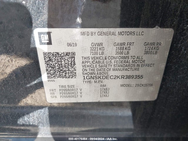 Chevrolet Tahoe Commercial Fleet 2019 1GNSKDEC2KR389355 Image 9