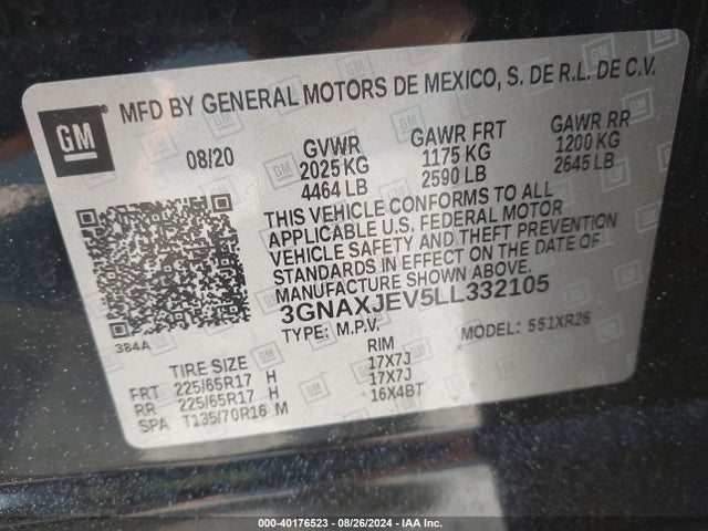 Chevrolet Equinox Fwd 2fl 2020 3GNAXJEV5LL332105 Image 9