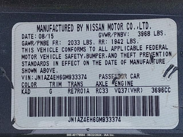 JN1AZ4EH6GM933374 Nissan 370Z