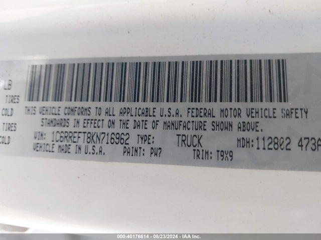 1C6RREFT8KN716962 RAM 1500 Big Horn/lone Star  4x2 5'7 Box