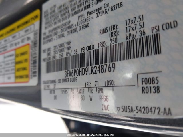 3FA6P0HD9LR248769 Ford FUSION SE