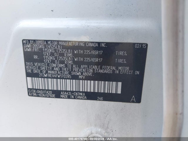Toyota Rav4 Xle 2015 2T3WFREV4FW170285 Image 9