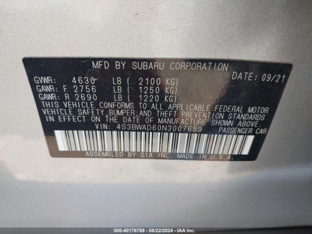 4S3BWAD60N3007659 Subaru Legacy Premium