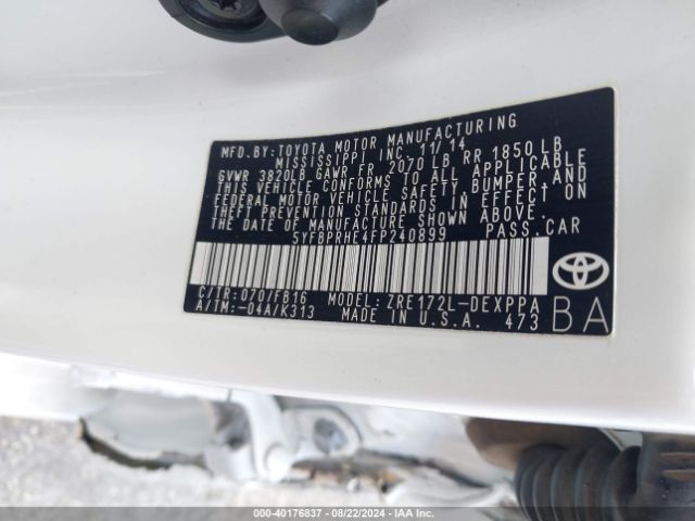 5YFBPRHE4FP240899 Toyota Corolla Le Eco Plus