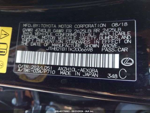 JTHB21B11K2006698 Lexus ES 300H
