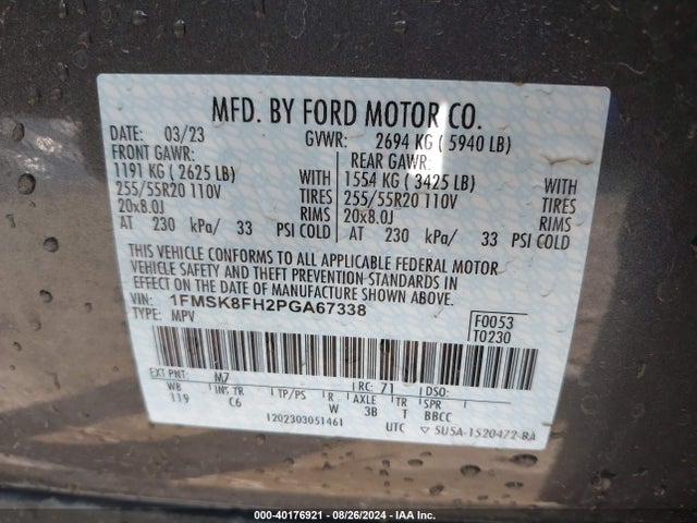 Ford Explorer Limited 2023 1FMSK8FH2PGA67338 Image 9