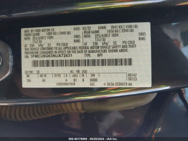 2022 FORD ESCAPE 1FMCU9G63NUA72631 Photo 8