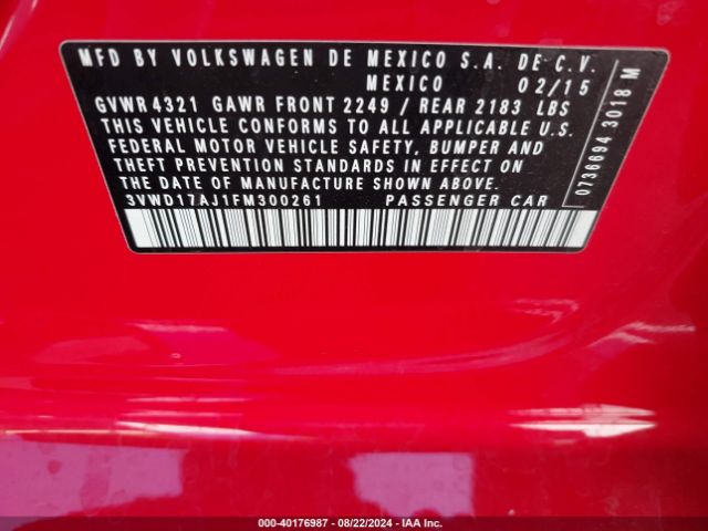3VWD17AJ1FM300261 Volkswagen Jetta 1.8t Se