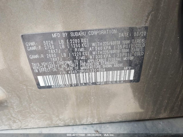 4S4BTGPD0L3201204 Subaru Outback Touring Xt