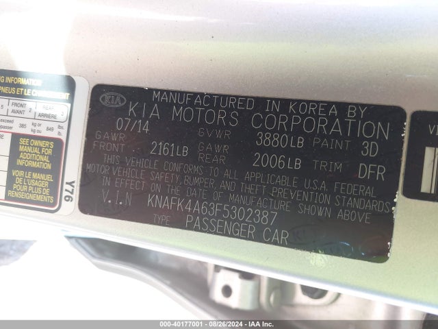 KIA FORTE LX 2015 KNAFK4A63F5302387 Image 9