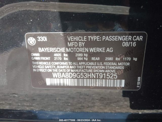 WBA8D9G53HNT91525 BMW 330 XI
