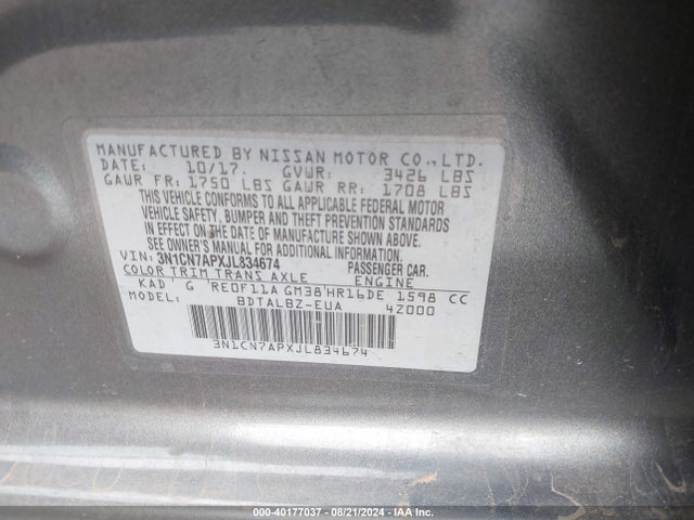 Nissan Versa 1.6 Sv 2018 3N1CN7APXJL834674 Image 9