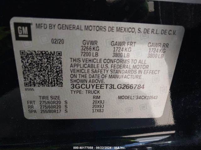 3GCUYEET3LG266784 Chevrolet Silverado 1500 4wd  Short Bed Rst