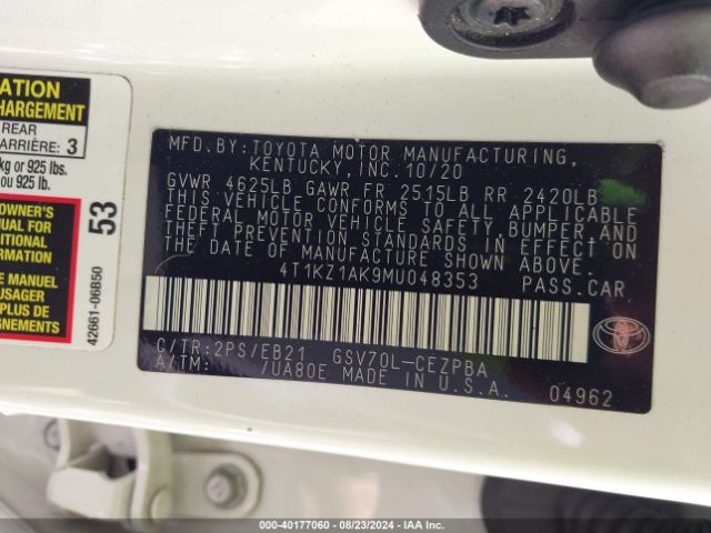 4T1KZ1AK9MU048353 Toyota CAMRY TRD