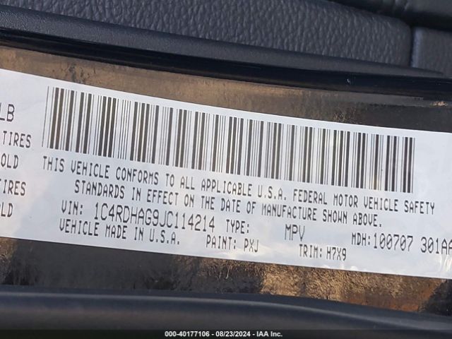 1C4RDHAG9JC114214 Dodge Durango Sxt Rwd