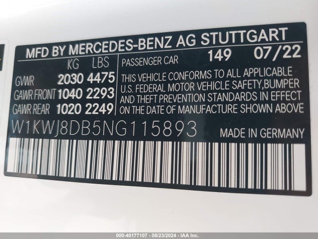 W1KWJ8DB5NG115893 Mercedes-Benz C 300 Coupe