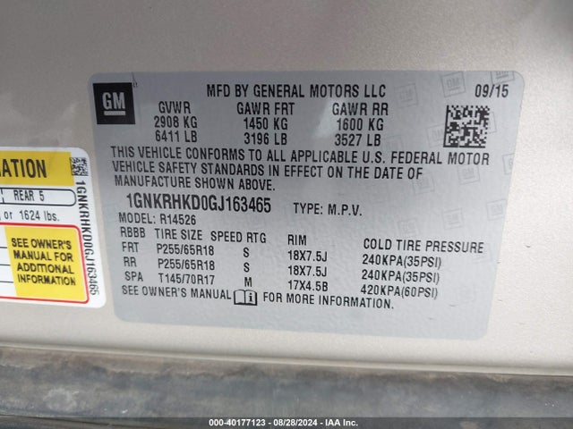 Chevrolet Traverse 2lt 2016 1GNKRHKD0GJ163465 Image 9