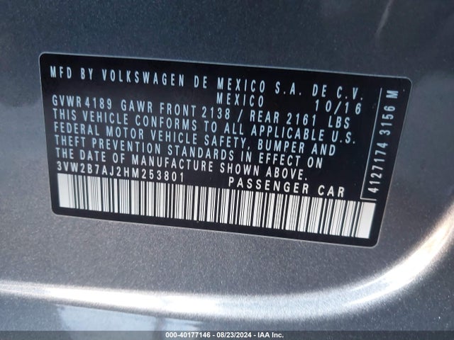 Volkswagen Jetta 1.4t S 2017 3VW2B7AJ2HM253801 Image 9