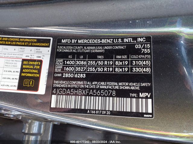 4JGDA5HBXFA565078 Mercedes-Benz Ml 350 4matic