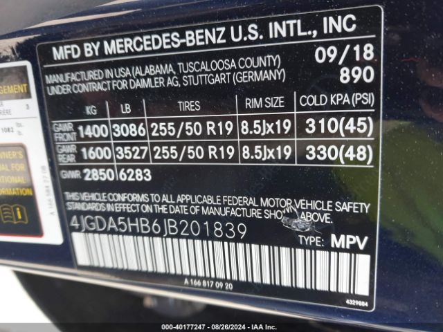 4JGDA5HB6JB201839 Mercedes-Benz Gle 350 4matic