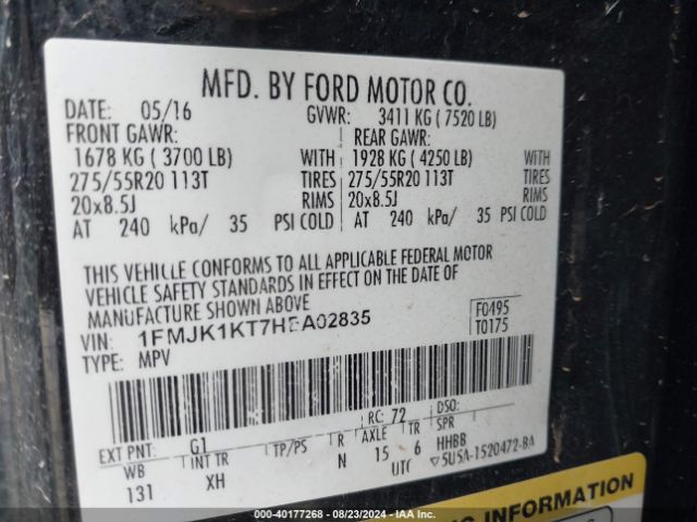 1FMJK1KT7HEA02835 Ford Expedition El Limited