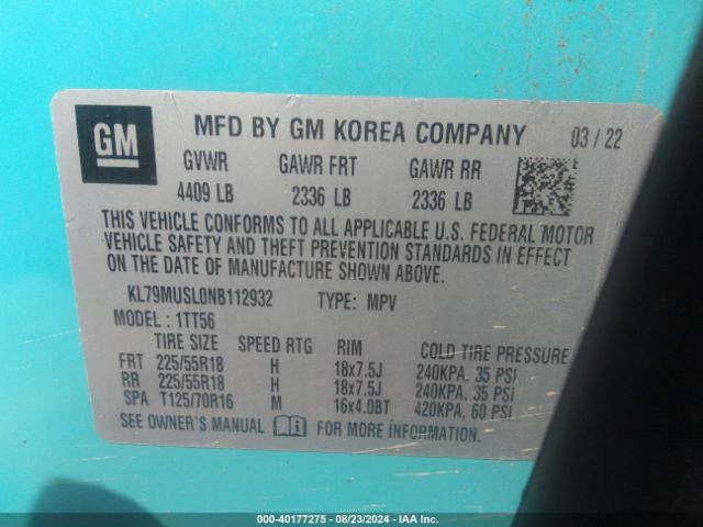 KL79MUSL0NB112932 Chevrolet Trailblazer Awd Rs